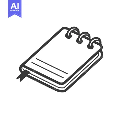 Premium design asset: Simple monochrome image of a spiral bound notepad and bookmark