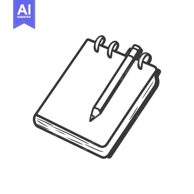A simple illustration of a notepad and pencil on white background