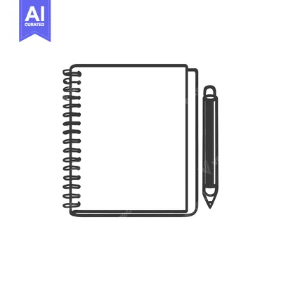 Aset desain premium: A spiral notebook and pencil sit on a white background