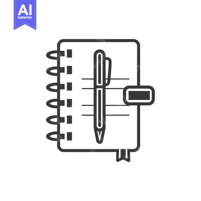 Aset desain premium: Notebook with pen and ribbon bookmark