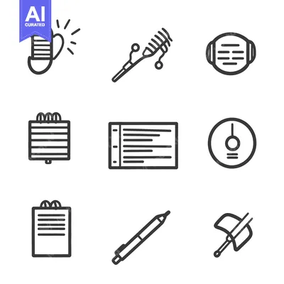 Aset desain premium: Simple Line Drawings Depicting Recording And Writing Equipment Icons