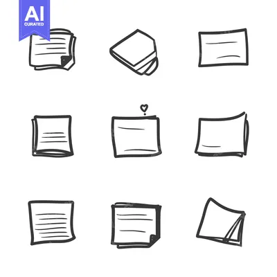 Aset desain premium: Nine different doodles of square pieces of paper are depicted