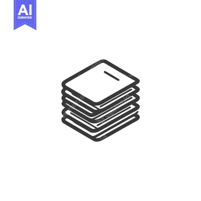 Stacked Papers Icon: Minimalist Design with Bold Outline on White Back