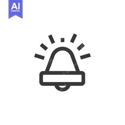 Bold Outline Icon of a Ringing Bell with Radiating Lines on White