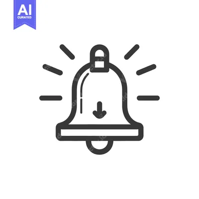 A stylized outlined image of a bell with sound waves around it