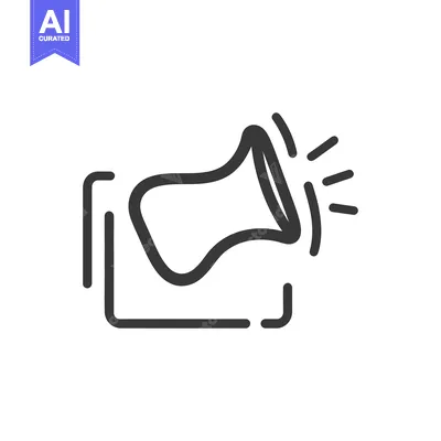 Aset desain premium: A minimalist line drawing of a speaker with sound waves emanating