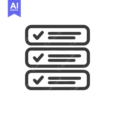Aset premium populer: Stacked Checklist Icon with Rounded Rectangles and Checkmarks, Dark Gr