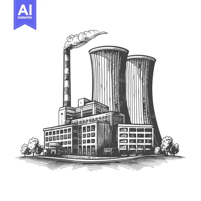 Aset premium populer: An illustration of a power plant with tall cooling towers