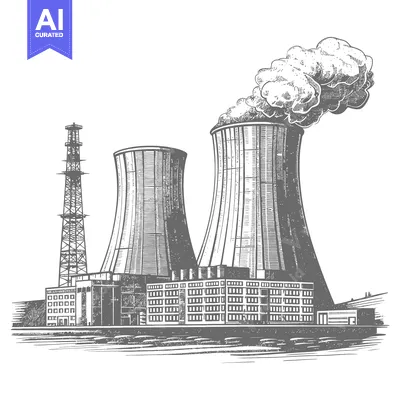 Aset premium populer: A detailed illustration depicting a nuclear power plant facility