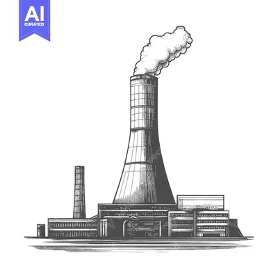 Aset desain premium: Depiction of a power plant emitting smoke into the atmosphere