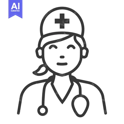 Aset desain premium: A smiling female healthcare worker wearing a medical uniform and cap