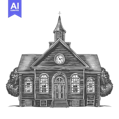 An Illustration Of A Wooden Church Building Structure With Trees