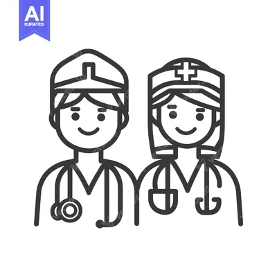 Aset premium populer: Two smiling healthcare professionals wearing uniforms with stethoscope