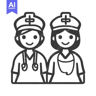 Aset premium populer: Two illustrated nurses wearing uniforms and smiling at the viewer