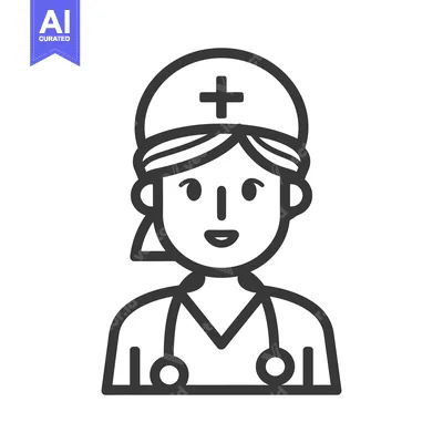 Aset desain premium: A simple vector illustration depicts a female medical professional smi