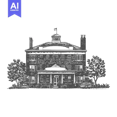 Popular premium asset: An illustration of a large brick building with trees and flag