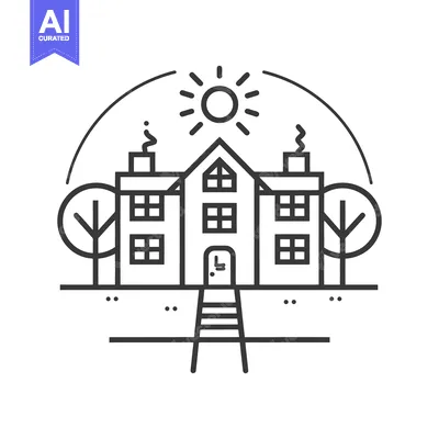Premium design asset: A minimalist black and white illustration of a house and landscape