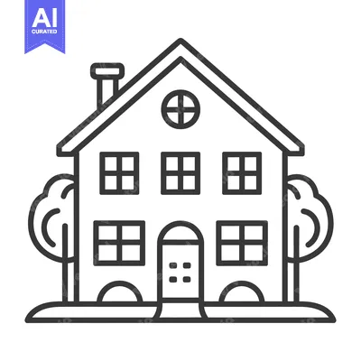 Aset desain premium: A simple black and white illustration of a residential home