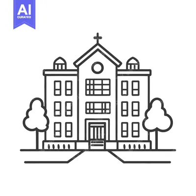 An illustrated monochrome depiction of a prominent building structure