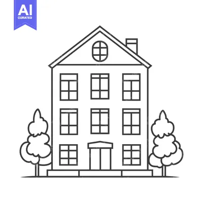Aset desain premium: Simple line art illustration of a tall house with trees