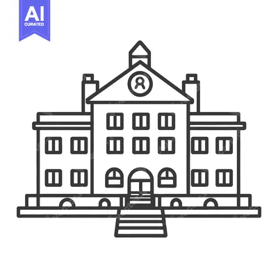 Simple line drawing depicting a building with multiple windows and doo