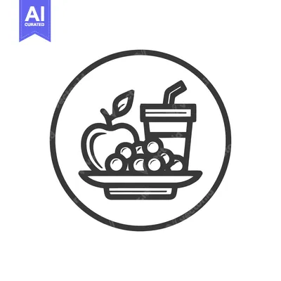 Healthy Food Icon: Apple, Grapes, and Drink in Circle Frame