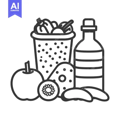 Popular premium asset: A monochrome depiction of assorted healthy food items