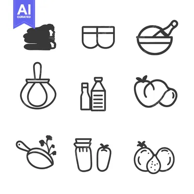 Aset premium populer: Illustrative Icons Depicting Assorted Culinary Ingredients And Tools
