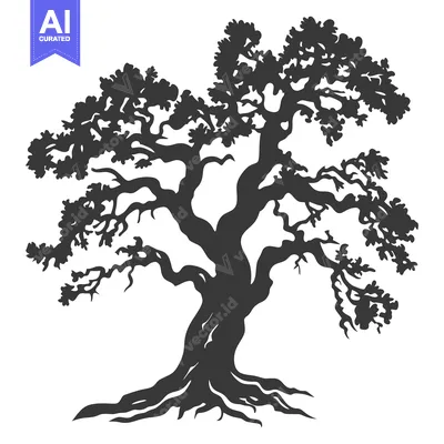 Aset desain premium: A silhouetted image of a large mature tree in detail