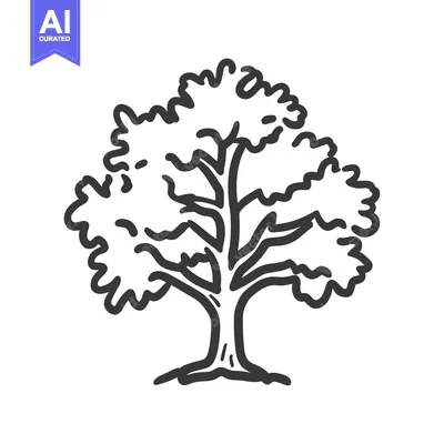 Aset desain premium: A black and white illustration of a stylized tree design