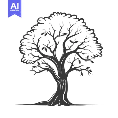 Aset desain premium: A black and white illustration of a stylized tree