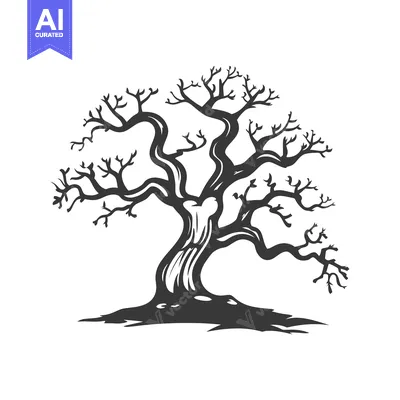 Aset premium populer: A stylized illustration of a bare tree silhouetted on white