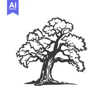 Aset premium populer: A stylized black and white depiction of a mature tree