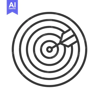 The black and white target with a dart in the bullseye
