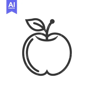 Aset desain premium: A simple black and white line drawing of a ripe apple