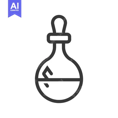 Aset desain premium: A simple black and white line illustration of a laboratory flask