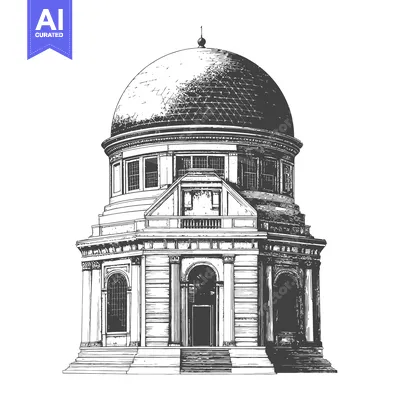 Aset premium populer: A detailed architectural illustration depicting a domed building with