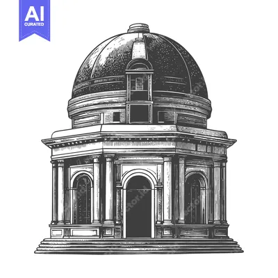 Aset desain premium: A detailed illustration of a classical style domed building