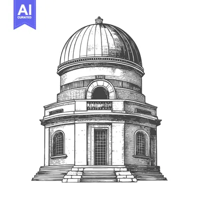 Aset premium populer: Detailed architectural illustration depicts a classical circular obser
