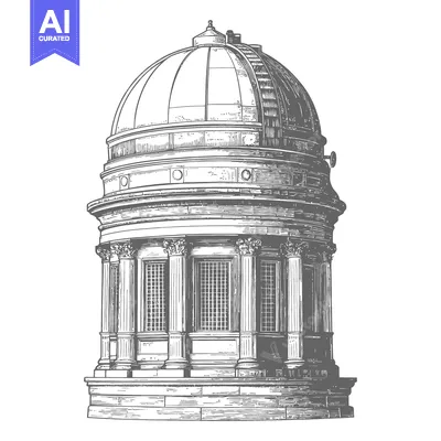 Aset desain premium: Detailed architectural illustration of a classical domed observatory b