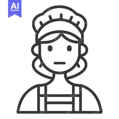 Aset premium populer: Simple line drawing of a woman wearing a bonnet and apron