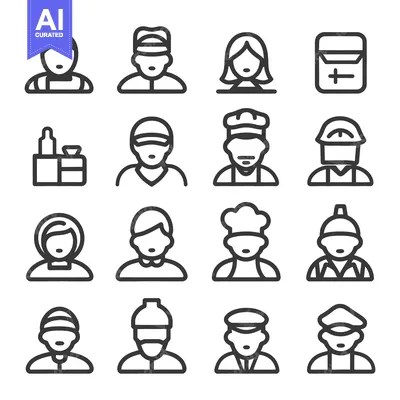 Popular premium asset: Simple outline drawings depicting various occupations and professions