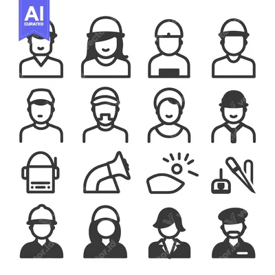Premium design asset: Collection of diverse illustrated people icons with assorted hats and