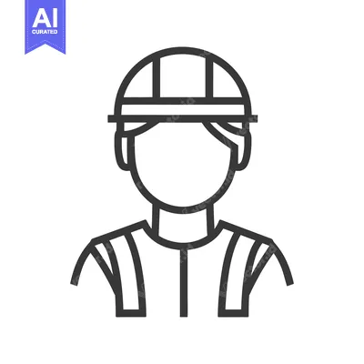 Premium design asset: A line art depiction of a person in a construction helmet