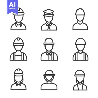 Aset desain premium: Line illustrations of various workers representing diverse occupations