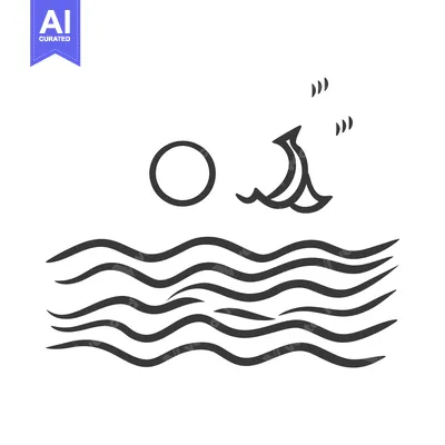 Premium design asset: A minimalist illustration depicting a serene ocean scene with celestia