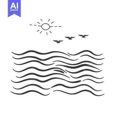 Popular premium asset: Simple illustration of a sunny day over ocean waves and birds