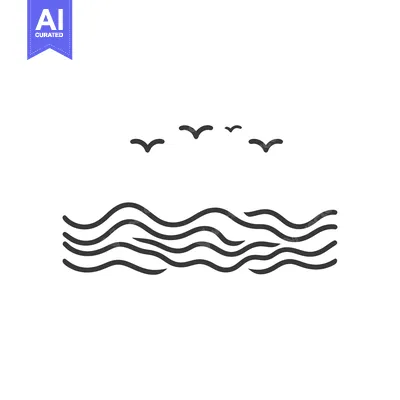 Aset premium populer: Simple Line Drawing Depicting Waves and Birds in Flight
