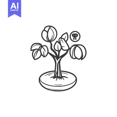 Premium design asset: A small stylized illustration depicts a potted plant with its leaves a