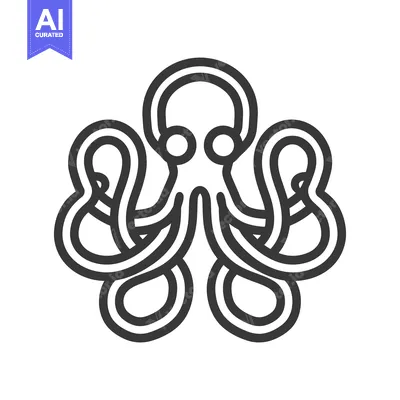 Premium design asset: A stylized black and white octopus graphic illustration on a white bac